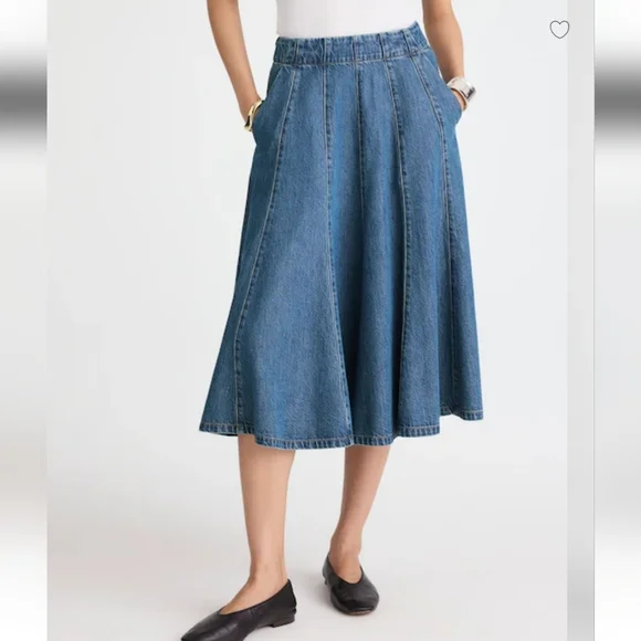Madewell Flared Denim Midi Skirt: Airy Denim Edition Size 23 / XXS NWT - Picture 2 of 12